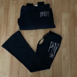 PINK Victoria Secret “PINK 1986” Black Hoodie & Flare Bottom Set XS